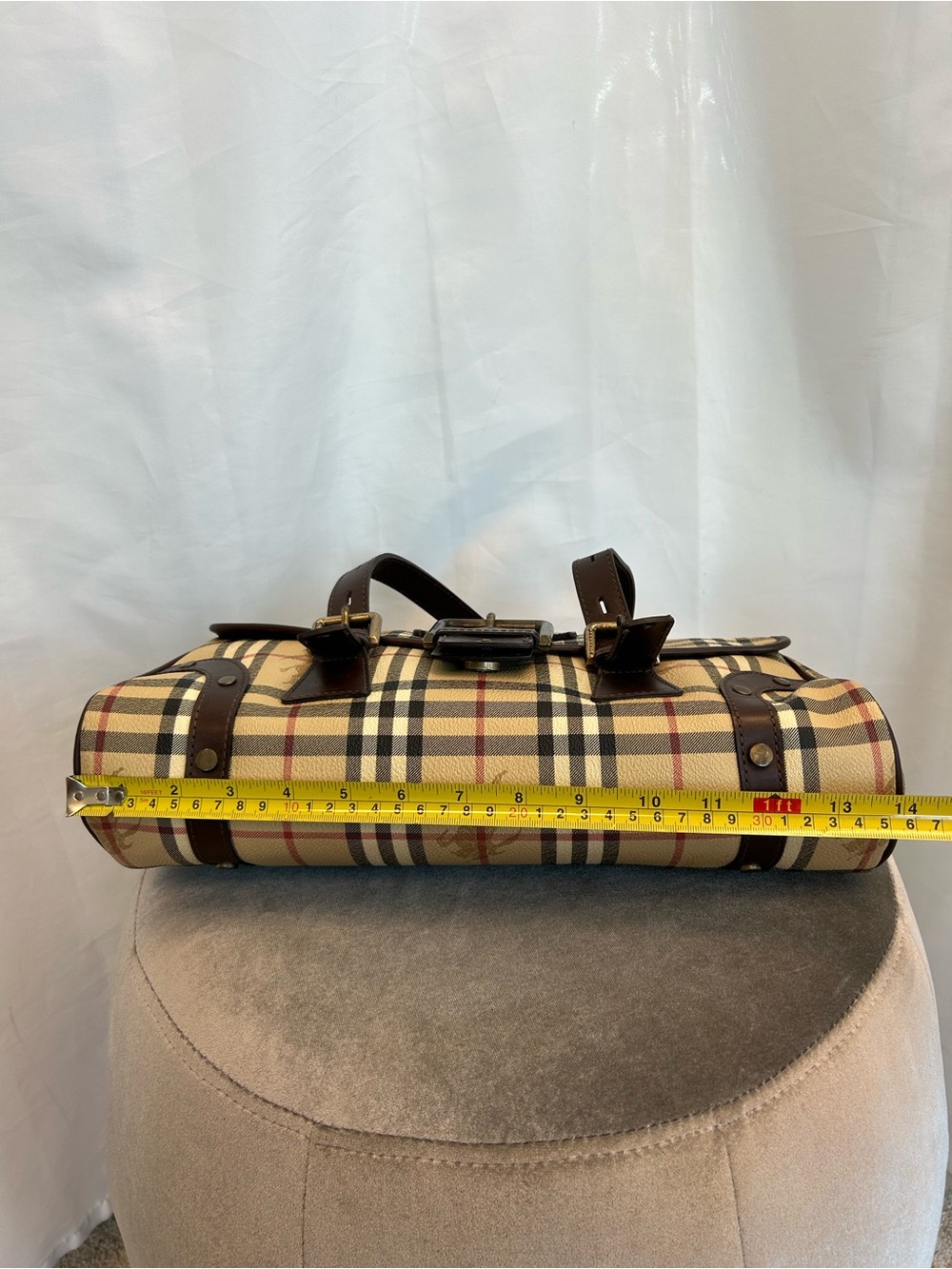 Burberry Haymarket Check Coated Canvas shoulder bag brown leather trim - Picture 7 of 17